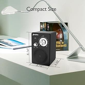 ByronStatics Portable Radio FM, Vintage Retro Radios, Main Powered and Battery Backup for Home & Outdoor, Strong Reception & Sound, Large Dial Easy to Use, Headphone Jack, Black