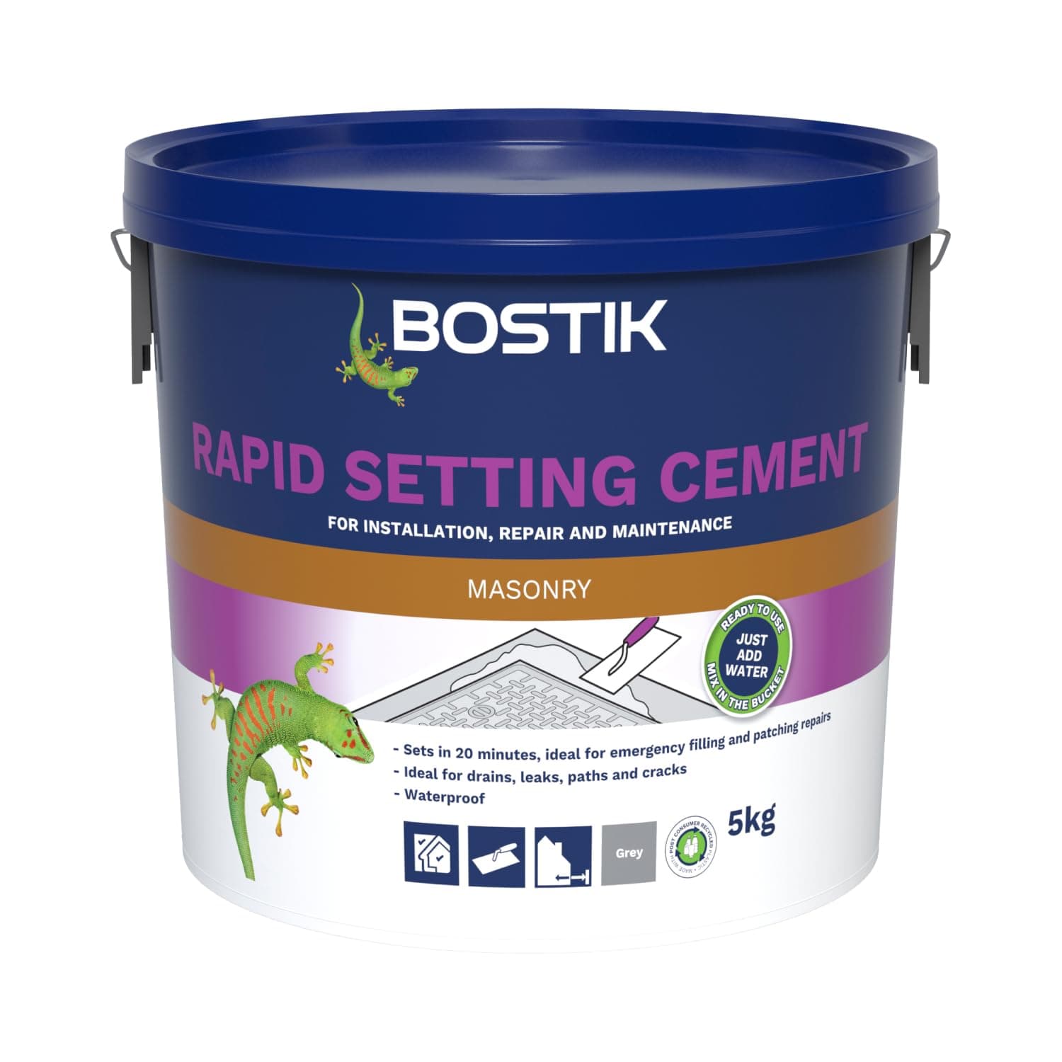 Rapid Setting Cement 5kg - Fast-Setting 20 Minute Waterproof Repair Mortar - Ready Mixed, Just Add Water - Strong & Durable - For Drain Repairs & Concrete Fixing - Indoor & Outdoor Use