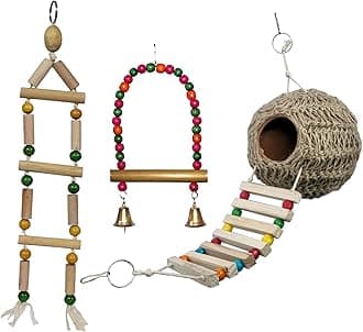 Jainsons Pet Products Bird Nest with Chewing Toys-Hanging Bird Cage Toys Suitable for Small Parakeets, Cockatiels, Conure, Finches, Budgie, Macaws, Parrots, Love Birds Combo Toys with Nest