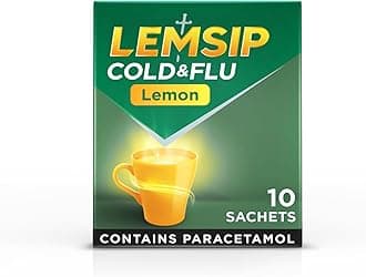 Cold and Flu Sachets, Lemon, 10 Total, Paracetamol, Cold and Flu Relief, Headache, Blocked Nose Relief, Sore Throat Relief, Fever, Full Relief, Decongestants, Medication