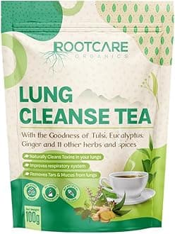 Rootcare Organics Mullein Tea For Lung Detox Cleanse | Ayurvedic Herbal Tea infused with 13 herbs | Boosts Respiratory Health & Clears Tar | Smokers Tea | Pack Of 1 Month | 100g