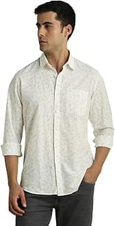 Peter EnglandLeaf Print Cotton Shirt for Men – Full Sleeves, Casual Style