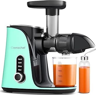 Juicer Machines, AMZCHEF Slow Cold Press Juicer with 2 Speed Modes, Travel bottles(500ML), LED display, Easy to Clean Brush & Quiet Motor for Vegetables & Fruits, Green