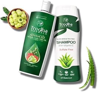 Tredha Advanced Herbal Hair Oil 100ml + Aloe Vera & Tea Tree Anti-Dandruff Shampoo 100ml | Hair Growth & Anti Hair Fall Combo for Men & Women | Controls Frizz & Dryness | Sulphate & Paraben Free Care | Helps Delay Premature Greying