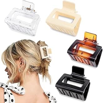 4 Pack Banana Claw Clips for Thin Medium Hair - 2" Square Cute Acrylic Hair Clips for Women