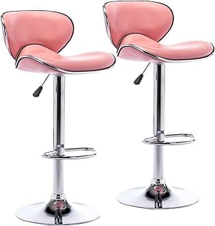 Vogue Furniture Direct PU Leather Adjustable Bar Stools, Modern Swivel Airlift Barstools with Back, Armless Counter Height Chairs for Kitchen Dining Pub Cafe Set of 2 (Pink)