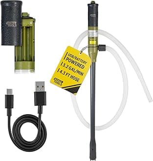 KONA TOOLS KTEP01USB Battery Powered and USB-C Plug In Fuel Transfer Stick Pump (3.2 GPM) with 51 Inch Corrugated Discharge Hose, On/Off Switch, and Built In Storage Hooks