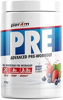 Per4m Pre Workout Powder | Intense Pump, Sustained Energy & Mental Focus | L-Citrulline, Beta Alanine & Caffeine & Added Hydration (570g, Berry Blast)