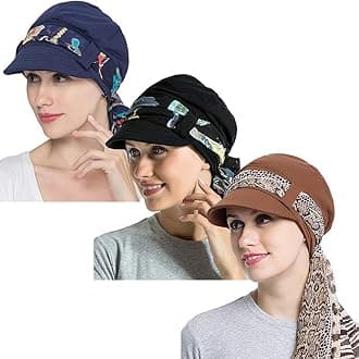 JarseHera Chemo Hats for Women Bamboo Cotton Lined Newsboy Caps with Scarf Double Loop Headwear for Cancer Hair Loss