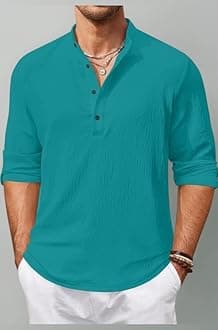 Men's Cotton Blend Straight Kurta Shirt Combo with Mandarin Collar - Slim Fit Casual Short Kurti Set Featuring Textured Slub Fabric and Roll-Up Full Sleeves