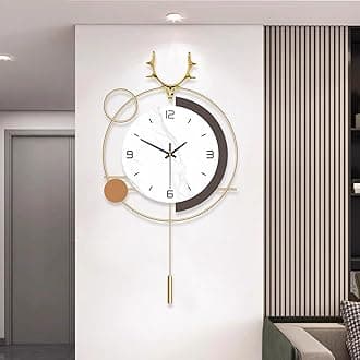 Decorative Silent Quartz Wall Clock with Pendulum, Battery Operated, Large 13x25inch for Living Room, Kitchen, Home, Bathroom, Bedroom Wall Decor