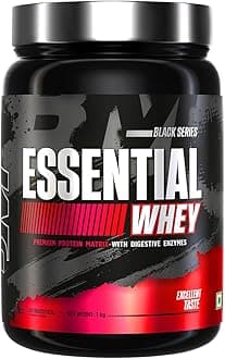 Bigmuscles Nutrition Essential Whey (1kg, Strawberry Milkshake) | Whey Protein Concentrate with Digestive Enzymes | No Added Sugar | Faster Muscle Recovery & Improved Strength | Daily Protein