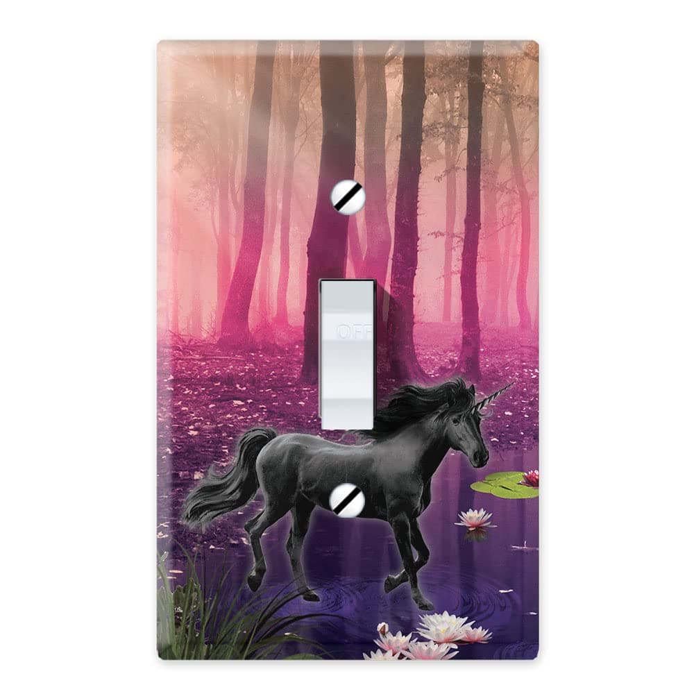 WIRESTER Single Gang Toggle Light Switch Plate/Wall Plate Cover - Purple Black Unicorn