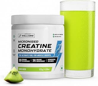 Pure Micronised Creatine Powder (33 Servings, Kiwi Kick) For Enhanced Muscle Strength With Rapid Absorption | Creatine Monohydrate | Wellcore Creatine Flavoured - 122g