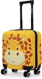 Cabin Tic Tac Toe Polycarbonate Hard-Sided 8 Wheels Double Spinner Luggage for Kids Light Yellow 44cm|17inch Kids Trolley Bag |Zoo Giraffe