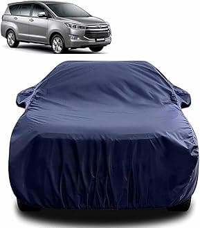 Sulfar 100% Water Resistant Car Body Cover Compatible with Mirror for Toyota Innova (Triple Stitched, Full Bottom Elastic, Navy Blue)