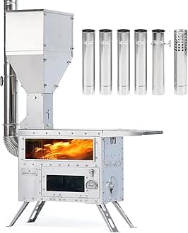 GREEN STOVE Pellet Stove with Oven, Portable Wood Burning Stove for Outdoor, Cooking, Hiking,Hot Tent Stove with Stainless Steel Construction. Chimney Pipes Included(Model: Greenstovehori 5)