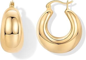 14K Gold Plated 925 Sterling Silver Posts Oval Chunky Hoop Earrings for Women - Trendy Statement Thick Gold Hoops - Lightweight Dangle Earrings