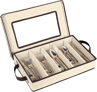 HOLDN’ STORAGE Flatware Case - Durable 5 Compartment Silverware Container Box with Removable Lid and Easy to Carry Handles - Large Capacity Keeps Your Cutlery Organized & Protected