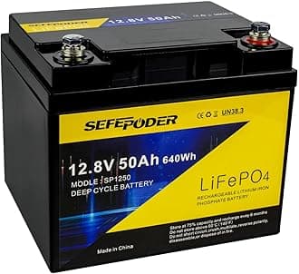 12V 50Ah LiFePO4 Lithium Battery, 4000+ Deep Cycle Lithium Iron Phosphate Rechargeable Battery for Solar, RV, Marine, Home Storage, Outdoor Camping, Off-Grid Applications with Built-in 50A BMS