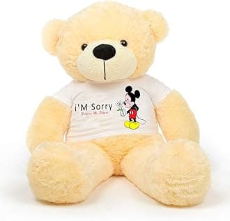 Hug'n'Feel® Soft Toys Big Teddy Bear Wearing I'm Sorry T-Shirt 4 feet Cream_T Shirt_ I'm Sorry Plush & Stuffed Toys