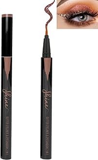 Bronze Glitter Eyeliner Liquid Liner-1Pcs Brown Metallic Shimmer Sparkling Colored Eye Liner Eyeshadow Makeup Pen, Long Lasting High Pigmented Waterproof Smudge-proof Eyeliner Pencil, Gift for Women