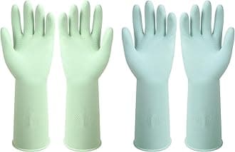 Dishwashing Rubber Gloves Reusable Kitchen Gloves 2Pairs Cleaning Gloves for Washing Dishes Long-lasting&Non-Slip