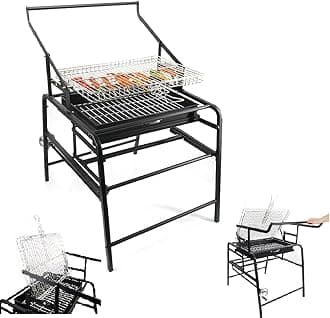Stainless Steel Rotating Grill, 360° Rotating Charcoal Grills, Heavy Duty Charcoal Grill for Commercial Use, Detachable Portable BBQ Grill for Camping park Party (15.9 * 32.7 * 42.7 inch)