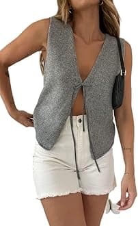 Faretumiya Women Y2k Button Down Crochet Knit Vest Sleeveless Hollow Out Crop Tops Vintage Casual V-Neck Versatile Streetwear