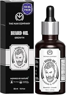 100% Natural Beard Oil - 50 ml with Almond & Thyme for Faster, Thicker & Longer Beard | Best Beard Growth Oil for Man, Nourishes & Strengthens Uneven Patchy Beard