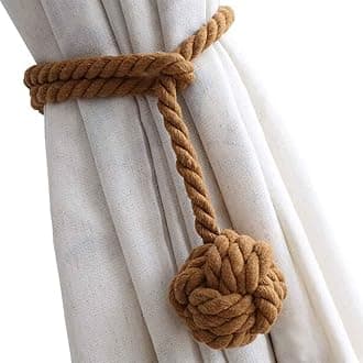 Melaluxe 4 Pack Curtain Tiebacks - Heavy Duty Curtain Rope Tieback, Handmade Rural Decorative Curtain Holdbacks (Light Coffee)
