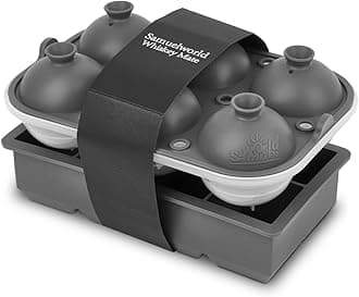 Samuelworld Premium Ice Tray Combo, Large Ice Sphere Maker & Giant Ice Cube Trays, 2 Packs, Food Grade, Durable Flexible Easy To Use, Spill-Free Integrated Funnels, Whiskey Bourbon Cocktails(Gray)