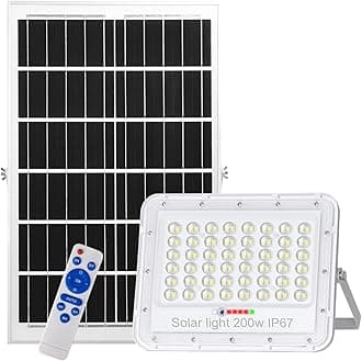 200W LED Solar Flood Lights,18000Lumens Street Flood Light Outdoor IP67 Waterproof with Remote Control Security Lighting for Yard, Garden, Gutter, Swimming Pool, Pathway, Basketball Court, Arena
