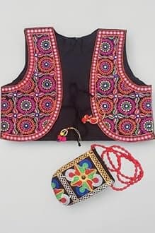 Outerwear Womens Multicolor Cotton Handmade Traditional Rajasthani Design front Embroidered Kutchi Work Jacket/Koti