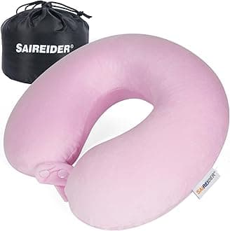 SAIREIDER Travel Neck Pillow Pure Memory Foam Airplane Pillow for Head Support,Soft Adjustable Pillow for Plane, Car & Home Recliner (Pink)