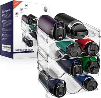 ClearSpace Water Bottle Organizer for Cabinet – Stackable Water Bottle Holder for Cabinet or Wine Rack for Home Organization Storage – Drink Organizer for Fridge, Kitchen Organization, 4 Pack