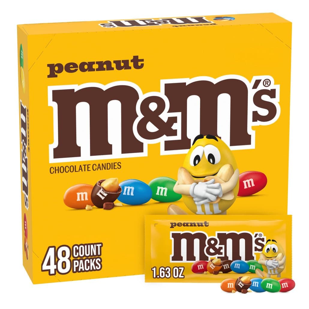 M&M'S Full Size Peanut Milk Chocolate Candy Bulk Pack, 1.75 oz, 48 ct Box