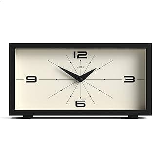 JONES CLOCKS® Odeon desk clock | Modern rectangular design | Black | Stylish retro look for shelf, table, mantel or bedside