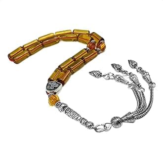 Honey Color Column Glass Prayer Beads, Worry Beads, Tesbih, Tasbih, Tasbeeh, Misbaha, Masbaha, Sebha, Rosary (15 x 6mm 17 beads)