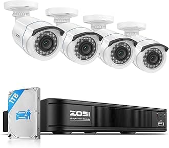 H.265+ Full 1080p Home Security Camera System Outdoor Indoor, 5MP-Lite CCTV DVR 8 Channel with AI Human Vehicle Detection, 4 x 1080p Weatherproof Surveillance Camera, 80ft Night Vision, 1TB HDD