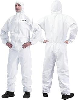 Hazmat Suit Disposable Coverall | Full Body Painters Suit in 7 Sizes with Multiple Specifications for Men & Women - Large, White, 1