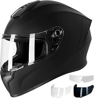 Favoto Motorcycle Full Face Helmet DOT Approved, Lightweight ABS Shell, Anti-Fog Film Included, Flip-Up Street Bike Helmet with Aerodynamic Design for Adults, Matte Black，L