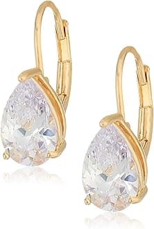 Sterling Silver or Gold Plated Sterling Silver Pear Cut Cubic Zirconia Leverback Earrings
