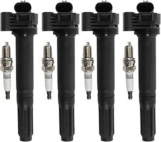 UF649 Ignition Coil Pack Iridium Spark Plugs Set of 4 Compatible with 2012-2017 Fiat 500 1.4L l4 Replacement C1815, 5C1872, E1149, IC752, 68070492AB