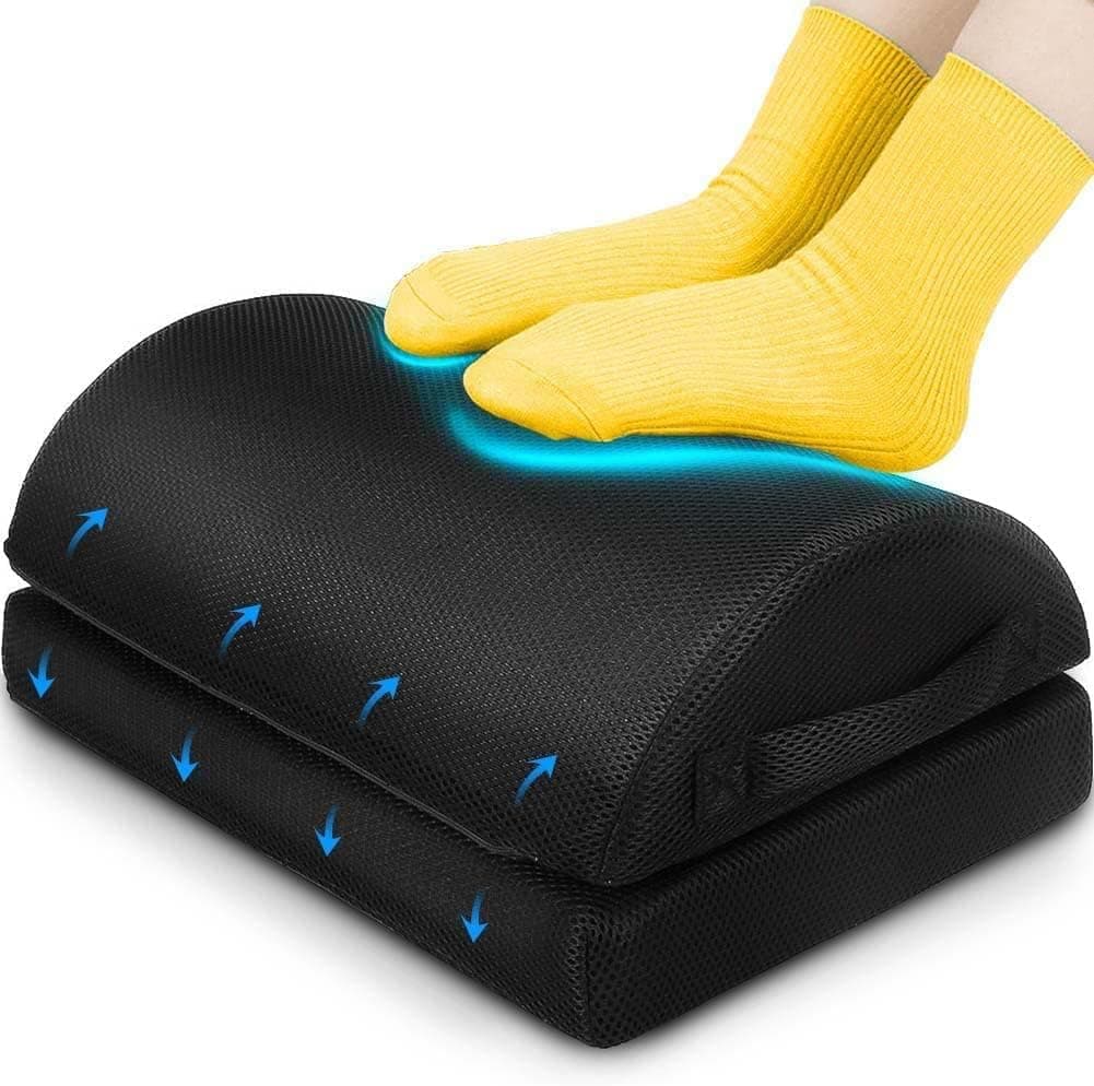 Swift Adjustable Memory Foam Foot Rest for Under Desk - Ergonomic Foot Rest for Office and Gaming Chairs, Back and Hip Pain Relief (Black)