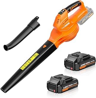 SEYVUM Cordless Leaf Blower, 20V Blower with 2 X 2.0 Ah Battery, Electric Blower for Lawn Care, 350 CFM 150 MPH Battery Powered Leaf Blower with Charger, for Patio, Garden Cleaning, Orange