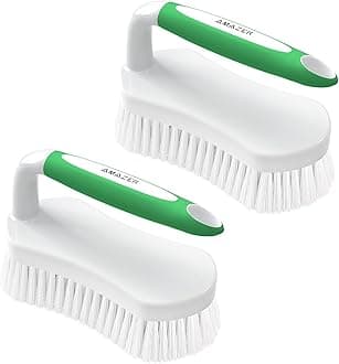Amazer Scrub Brush for Cleaning Comfort Grip Shower Scrubber Stiff Bristles with Handle Heavy Duty Cleaner Brush for Tub Sink Carpet Floor - Pack of 2 (Green+Green)