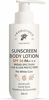 Aromatique Sunscreen Body Lotion SPF 50 PA+++ | Broad Spectrum UVA & UVB Protection | No White Cast | With Carrot Seed, Raspberry & Ceramides | 250ml Body Sun Lotion