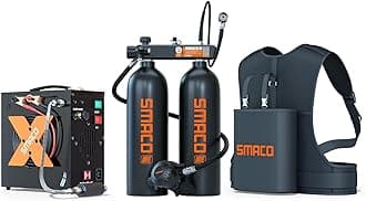 SMACO Mini Scuba Tank 3.8L Scuba Diving Tank (Assembled by Two 1.9L Cylinders) for Shallow Water Diving Support 30-45 Minutes Breath Portable Scuba Tank Kit for Diving Entertainment