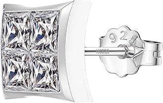 925 Silver Men's Stylish Square Solitaire Earring | 92.5 Sterling Silver and Diamond like Brilliance Zirconia | Single Stud for Men | Lovely Gift